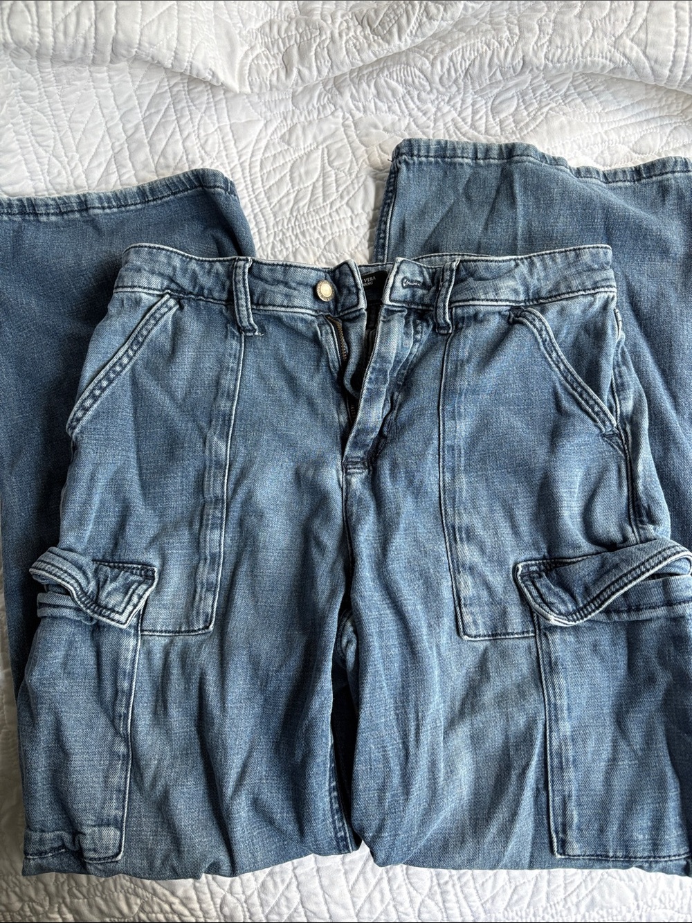 Vera Wang Men's Relaxed Cargo Jeans - Blue Denim